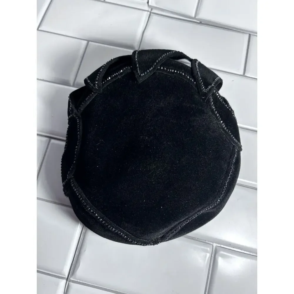 Helen Joyce Original New York Black Velour Vintage Hat With Rhinestones Fle’chet